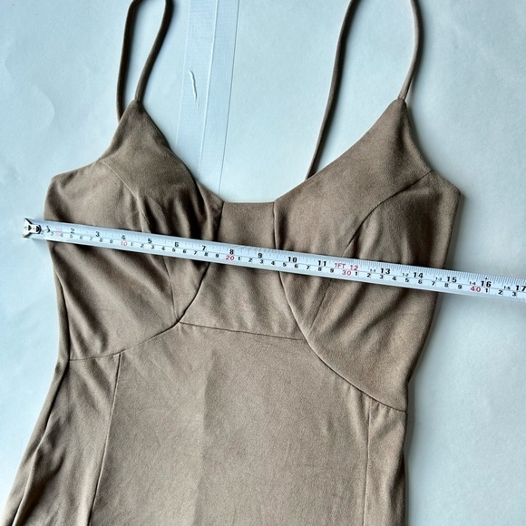 Blue BLUSH SUEDE MIDI DRESS beige side slit size M - Picture 5 of 10